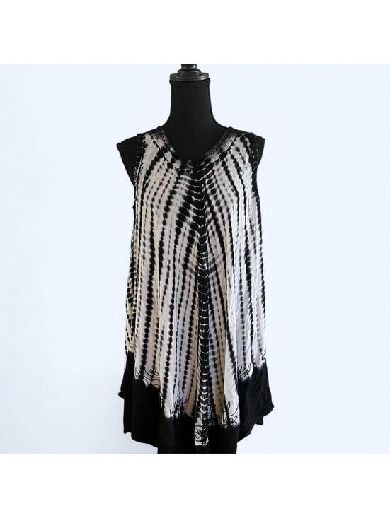 Dresses & Skirts - Vintage Y2K InGear Black White Tie Dye Sleeveless Boho Dress Size small
